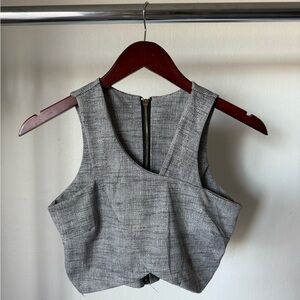 Grey & Black Zip-Up Crop Top — Size S/M